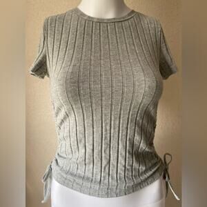 SHEIN | Women's Fitted Gray Ribbed Cinch Tie Top | Small